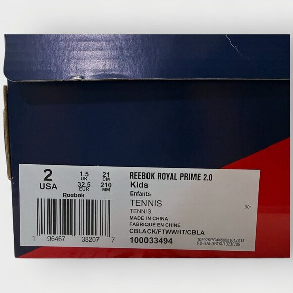 Reebok Boys Royal Prime 2.0 Black White US 2 Big Kids Sneaker New w/ Box - Picture 12 of 13